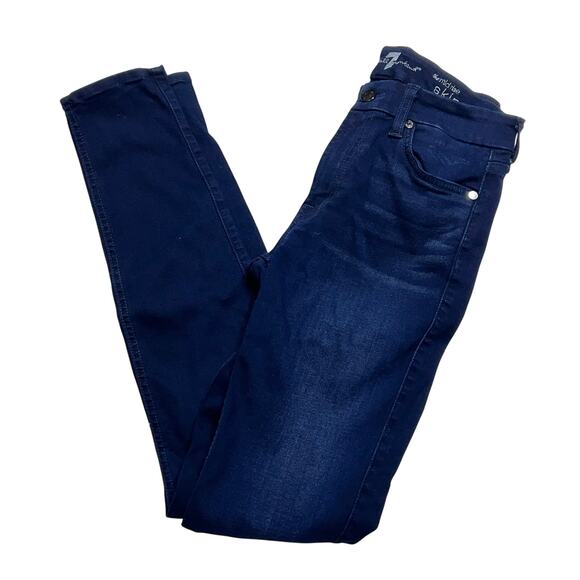 7 For All Mankind The Mid Rise Skinny Jeans 27x30 Dark Blue Denim Stretch USA - Picture 5 of 11